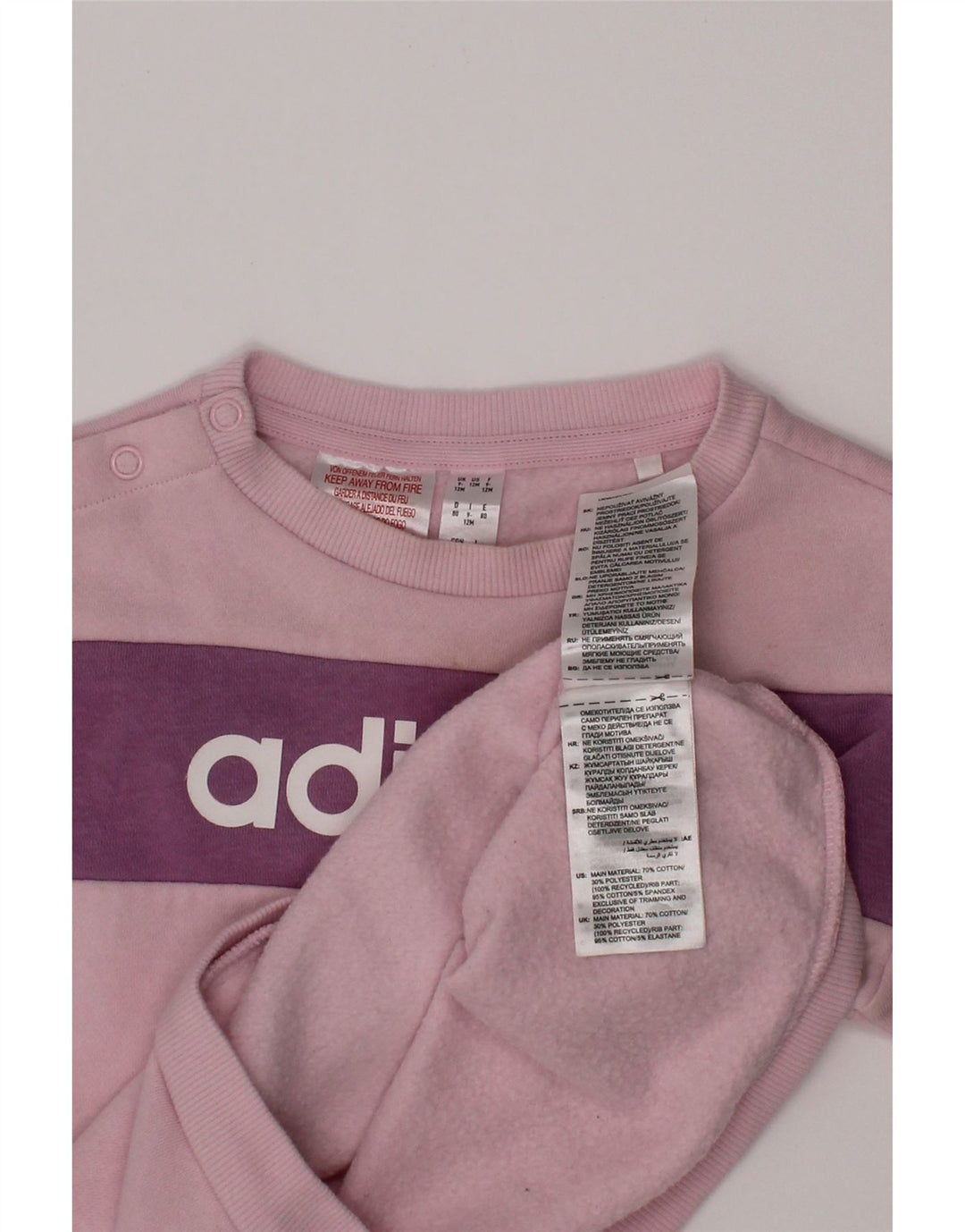 ADIDAS Sudadera gráfica para bebés niñas 9-12 meses Bloque de color rosa