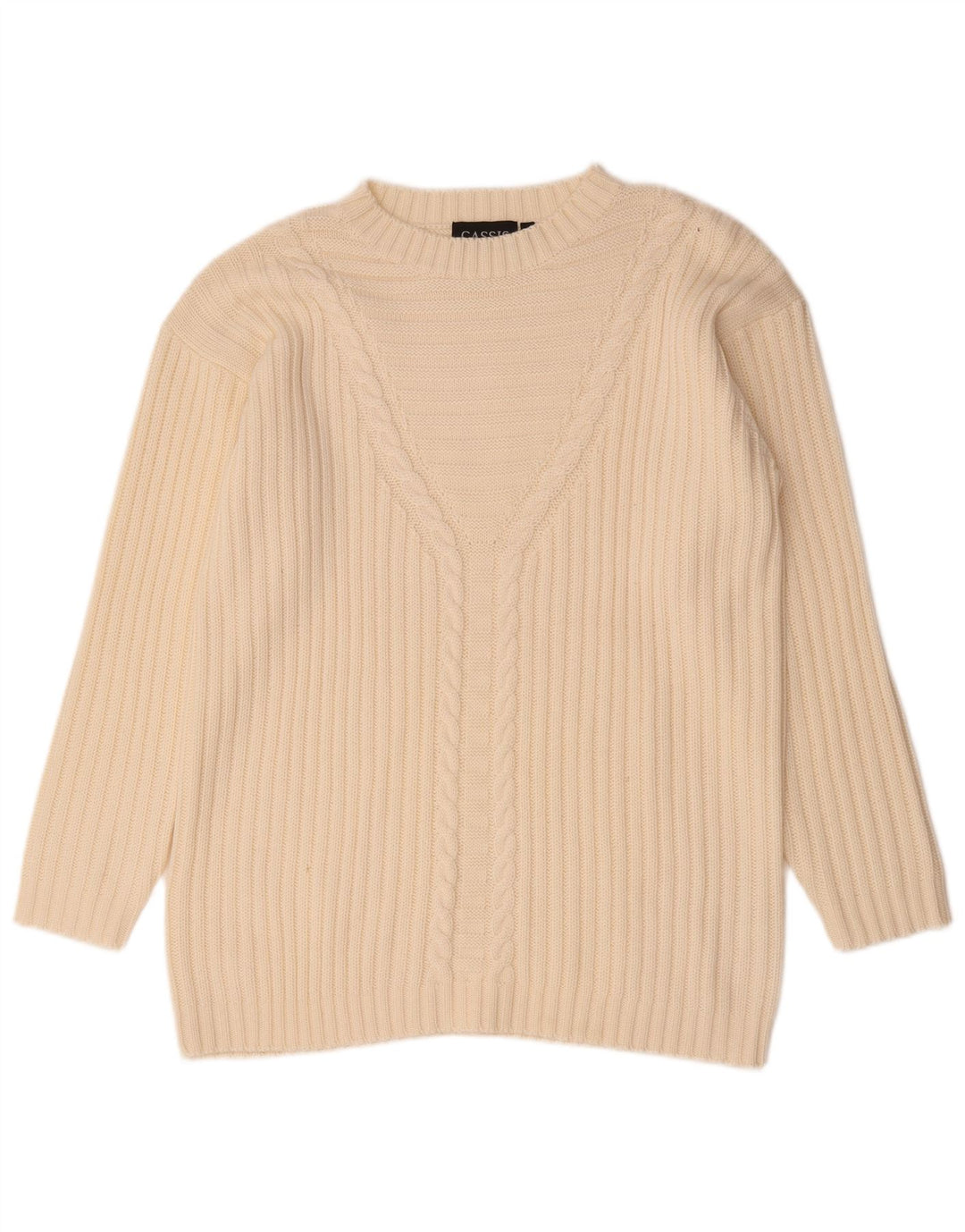 Vintage mujer oversize barco cuello jersey suéter EU 42 grande beige