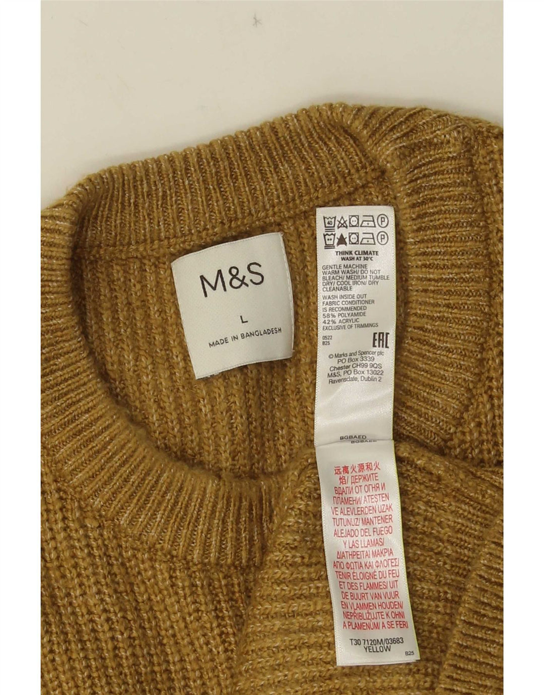 Marks & Spencer - Jersey de cuello redondo para hombre, talla grande, poliamida amarilla
