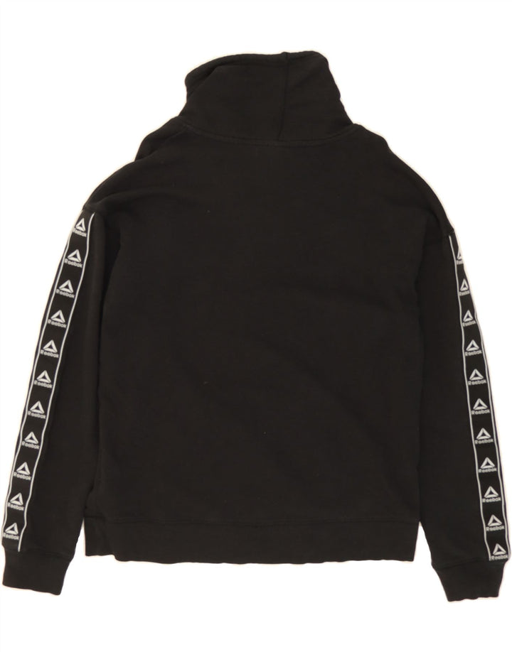 REEBOK Womens Graphic Sweatshirt Jumper UK 14 Medium Black Cotton Vintage Reebok and Second-Hand Reebok from Messina Hembry 