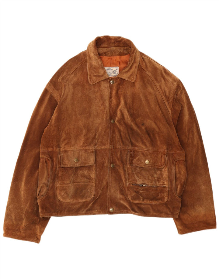 VINTAGE Chaqueta de ante para hombre Reino Unido 40 Cuero marrón grande