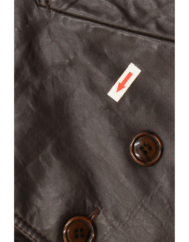 Vintage mujer abrigo de cuero de doble pecho IT 52 2XL Marrón