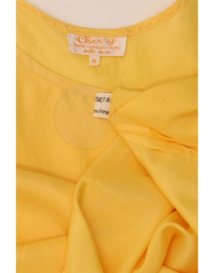 Vintage mujer blusa sin mangas Top Reino Unido 14 seda amarilla media