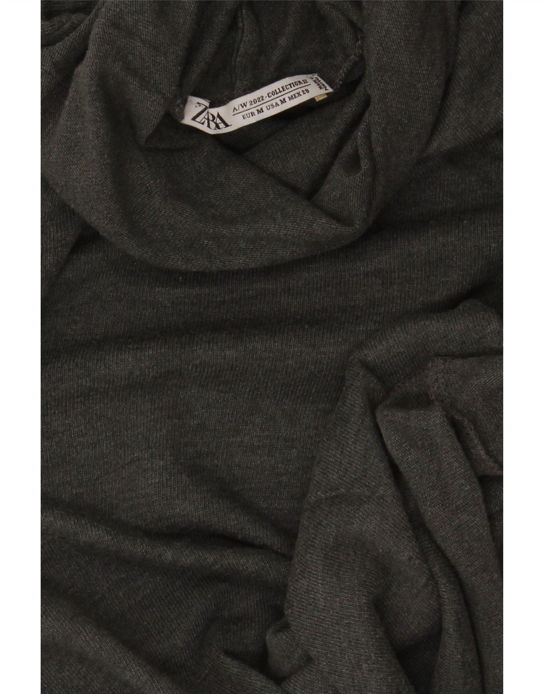 Zara Mujer Top Con Cuello Vuelto Manga Larga UK 42 Gris Medio