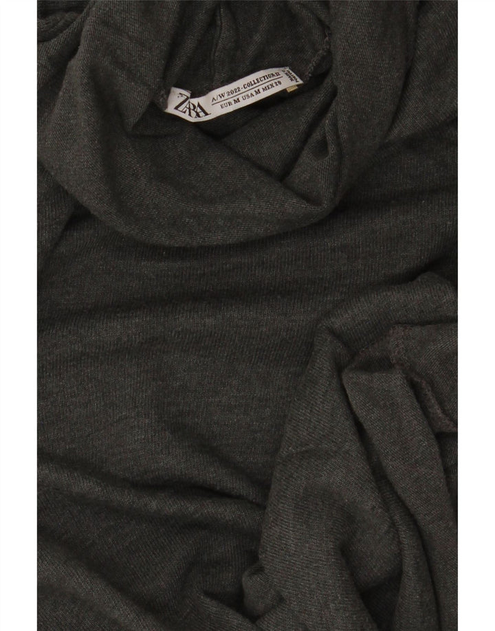 Zara Mujer Top Con Cuello Vuelto Manga Larga UK 42 Gris Medio