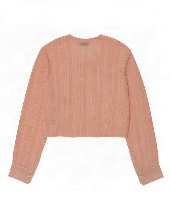 Vintage mujer crop manga larga camisa blusa Reino Unido 14 medio rosa rayas