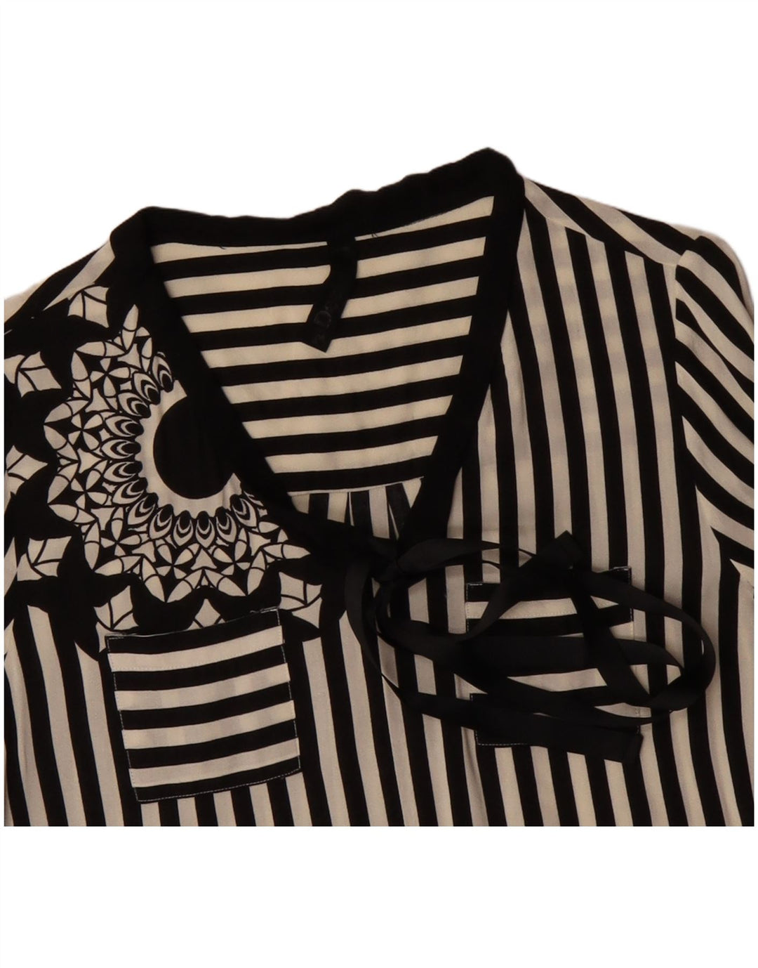 DESIGUAL Blusa camisera con lazo frontal gráfico para mujer UK 40 Mediana Rayas negras