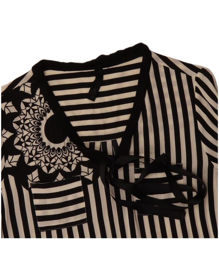 DESIGUAL Blusa camisera con lazo frontal gráfico para mujer UK 40 Mediana Rayas negras