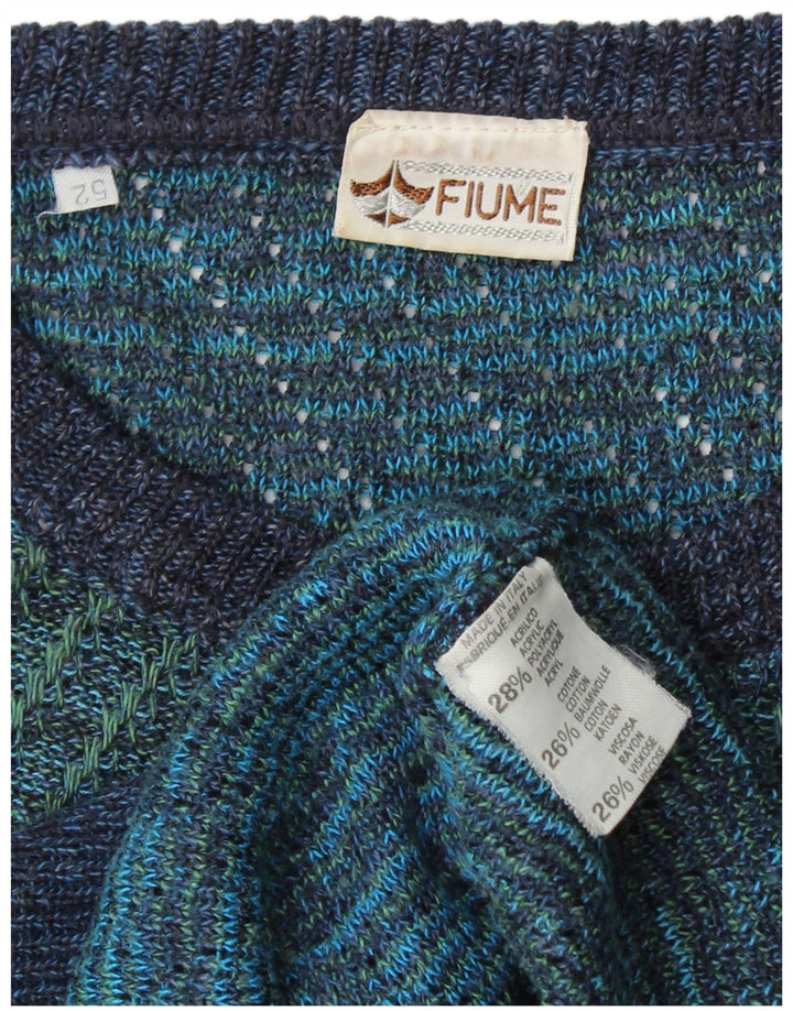 FIUME Jersey de cuello redondo para hombre IT 52 Acrílico a rayas azules grandes