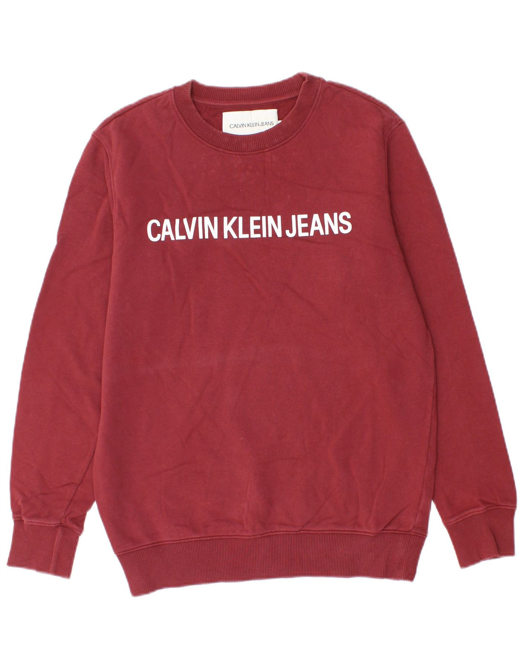 CALVIN KLEIN JEANS Sudadera estampada para hombre Jumper Small Borgoña Algodón