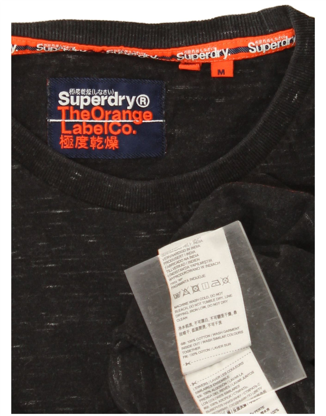 SUPERDRY Hombre Camiseta Top Medium Black Moteado De Algodón