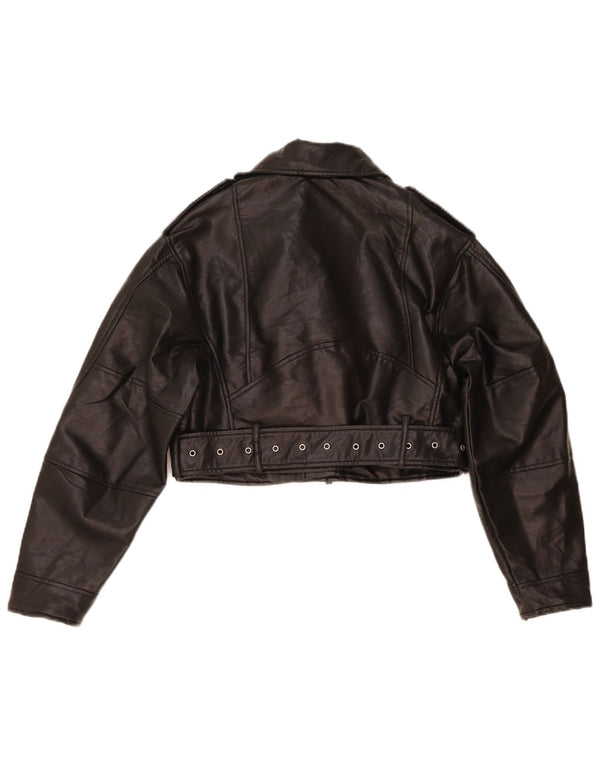 Zara Mujer Crop Chaqueta Biker De Piel Sintética UK 6 XS Poliéster Negro