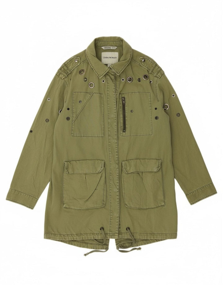 Zara Mujer Chaqueta Utilitaria Militar De Gran Tamaño UK 14 Medium Khaki