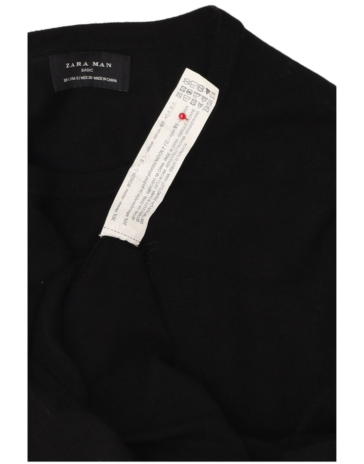 ZARA Hombre Jersey Cuello Redondo Jersey Small Viscosa Negro
