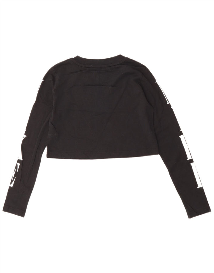 Nike Top corto con gráfico para mujer, manga larga, talla S, algodón negro