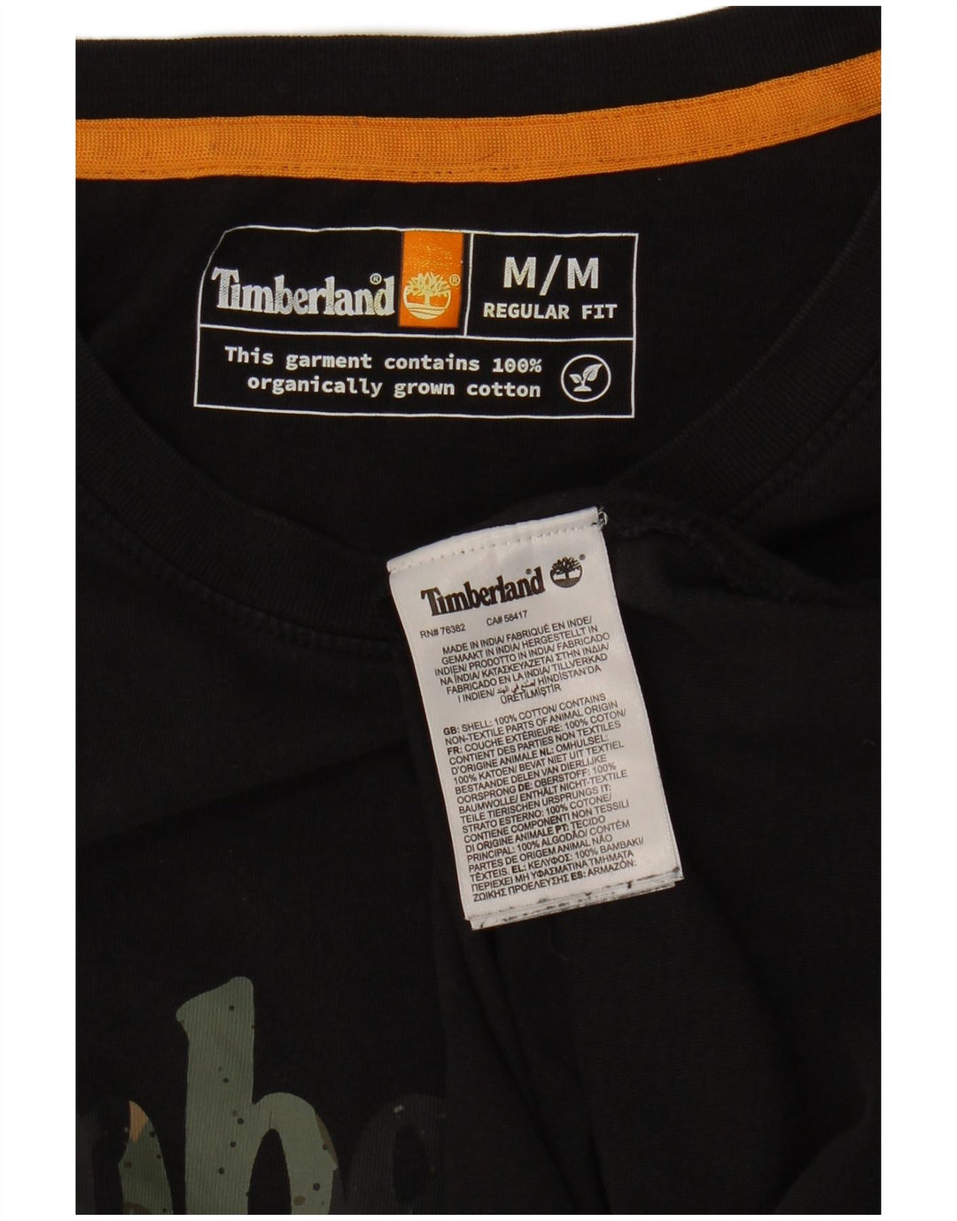 TIMBERLAND Mens Regular Fit Graphic T-Shirt Top Medium Black Cotton