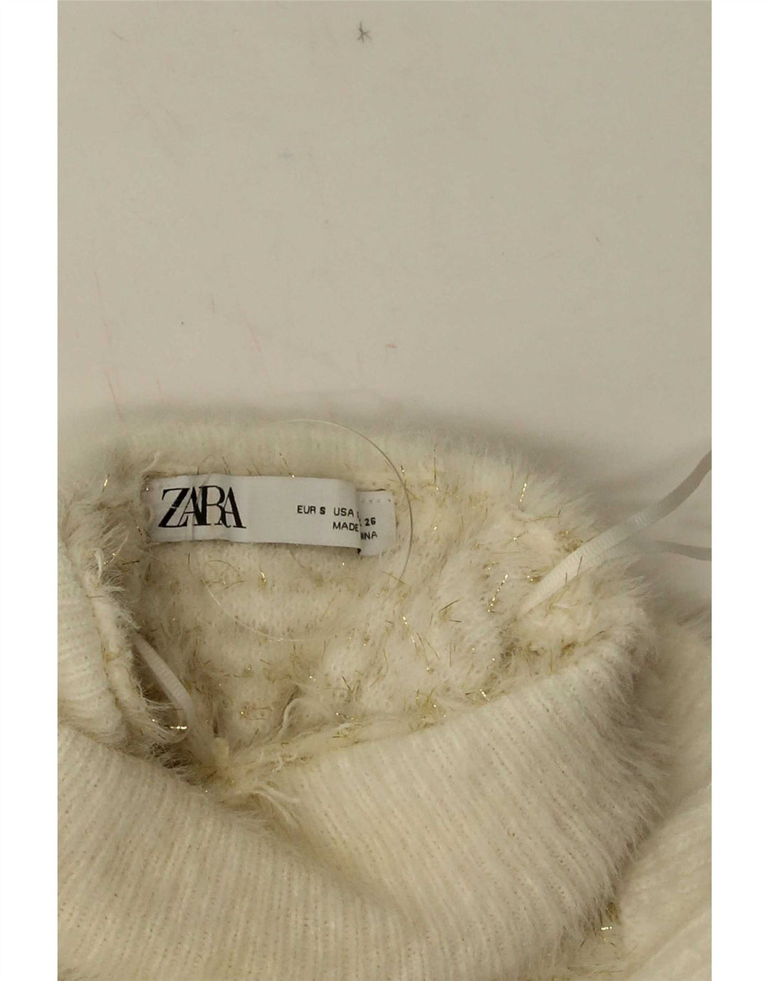 Zara Suéter tipo jersey con cuello vuelto y volantes en la parte delantera para mujer UK 10 Small White Stripes