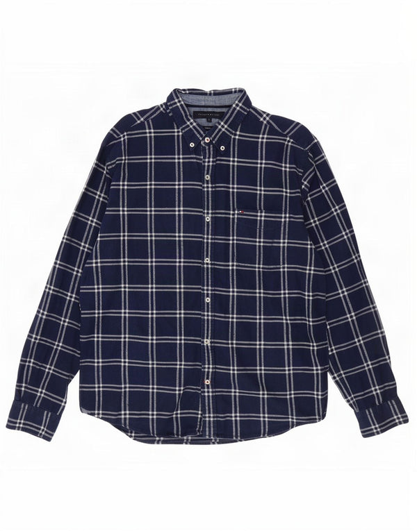 Tommy Hilfiger Mens Vintage Fit Flannel Shirt Large Navy Blue Check Cotton