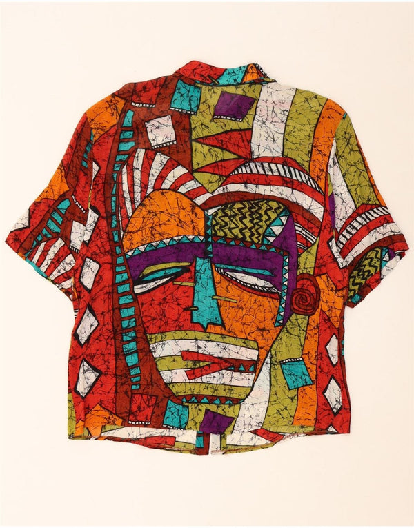 VINTAGE Blusa camisa mujer Reino Unido 16 Grande multicolor geométrico