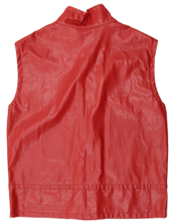 Vintage mujer piel sintética gilet Reino Unido 16 rojo grande