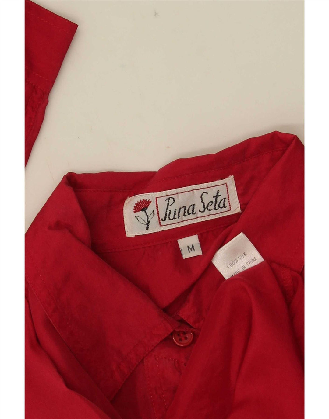 Vintage mujer camisa blusa Reino Unido 14 seda roja mediana