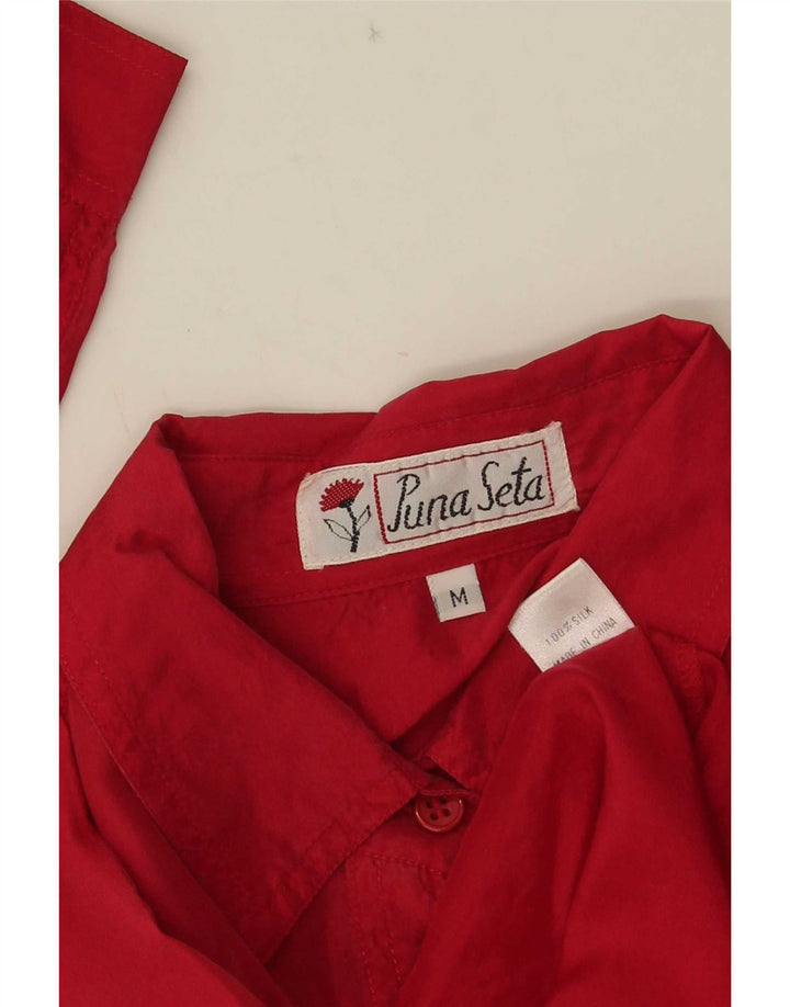 Vintage mujer camisa blusa Reino Unido 14 seda roja mediana