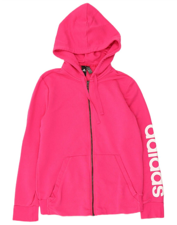 ADIDAS Sudadera con capucha y cremallera gráfica para mujer Reino Unido 16/18 Grande Algodón rosa