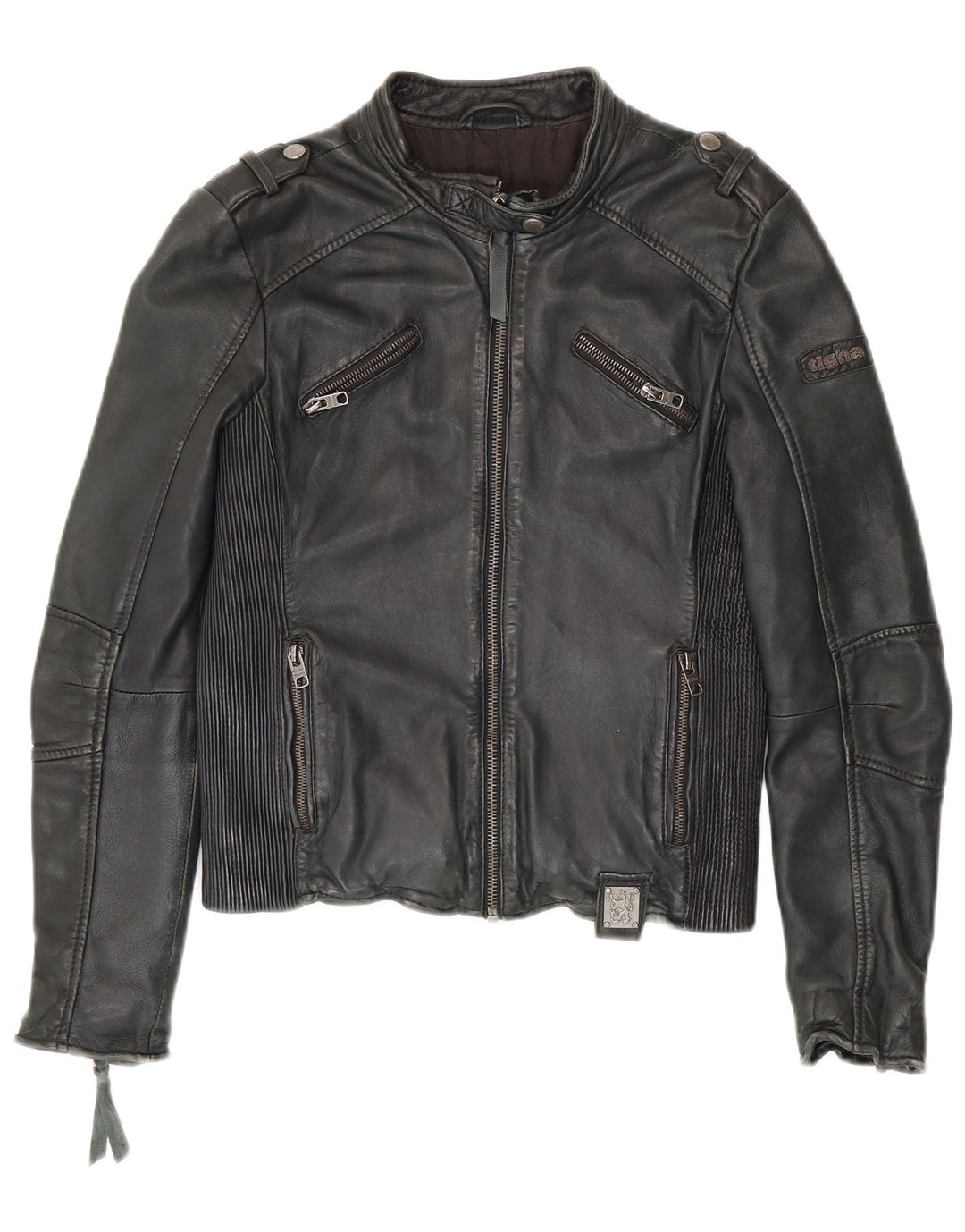 Tigha Chaqueta motera de cuero para mujer UK 10 Small Piel de oveja negra