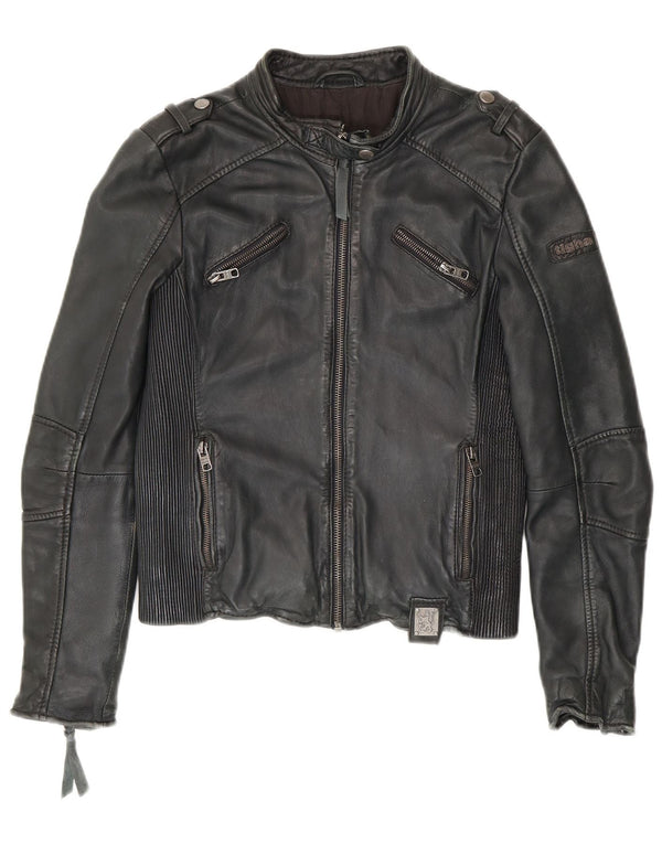 Tigha Chaqueta motera de cuero para mujer UK 10 Small Piel de oveja negra