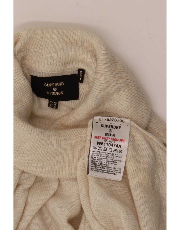 Superdry Jersey extragrande con cuello vuelto para mujer, talla 40, talla grande, lana beige