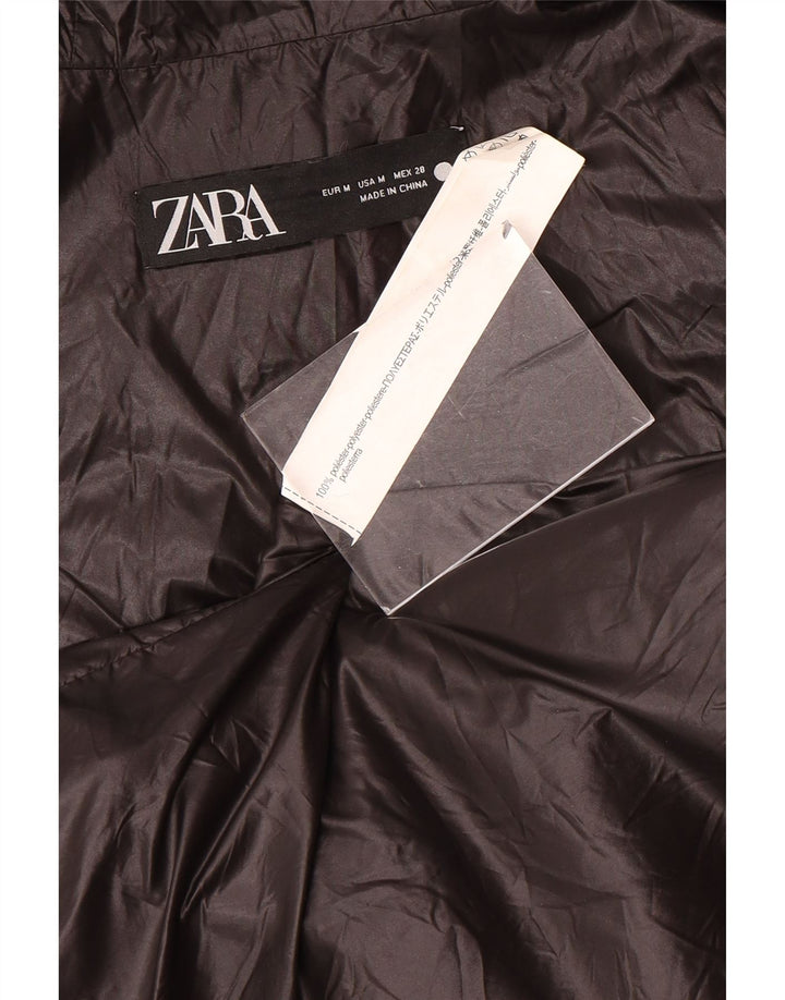Zara Mujer Chaleco Acolchado Con Capucha UK 44 Mediano Poliéster Negro