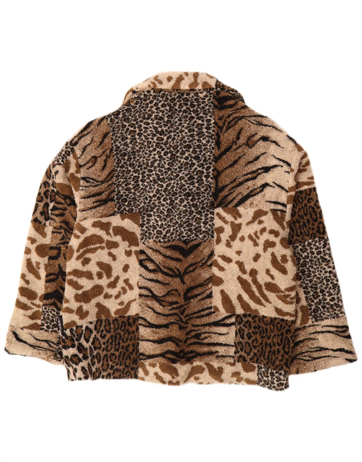 IZZI Chaqueta polar extragrande para mujer UK 10 Small Brown Animal Print Acrílico