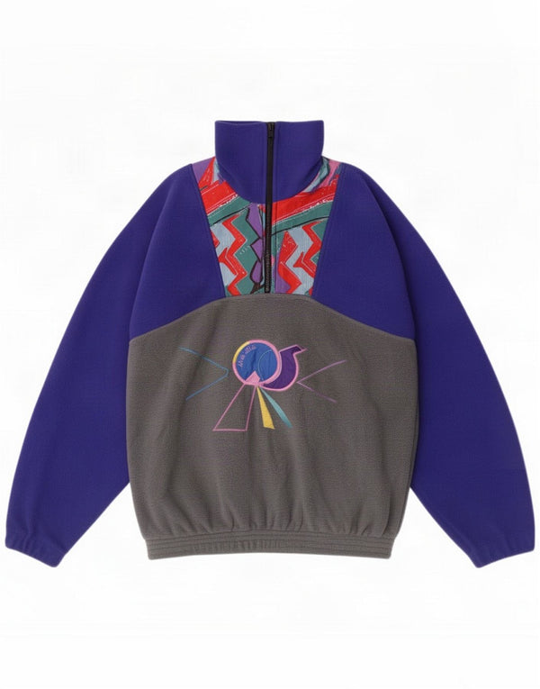 Jersey vintage de forro polar con gráfico y cremallera para mujer UK 18 XL Bloque de color morado