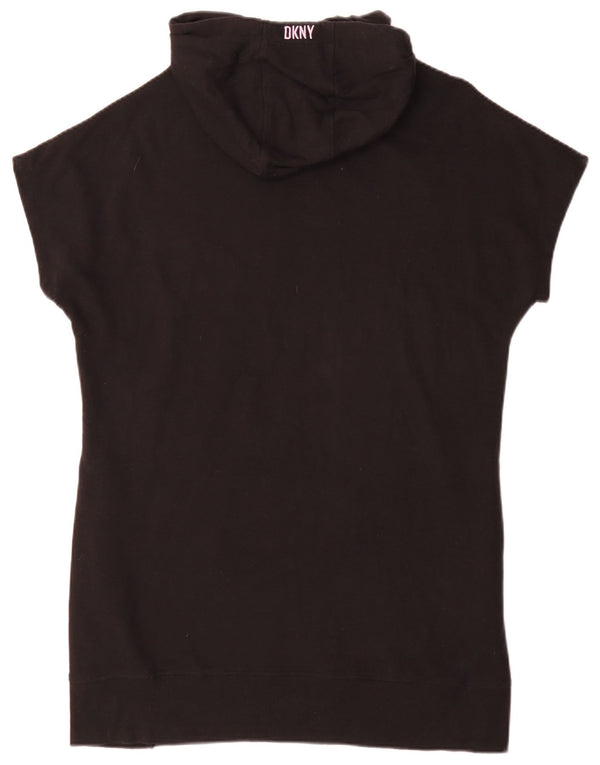 Dkny Vestido tipo camiseta con capucha y gráfico para mujer UK 44 Grande Negro Algodón Deportes