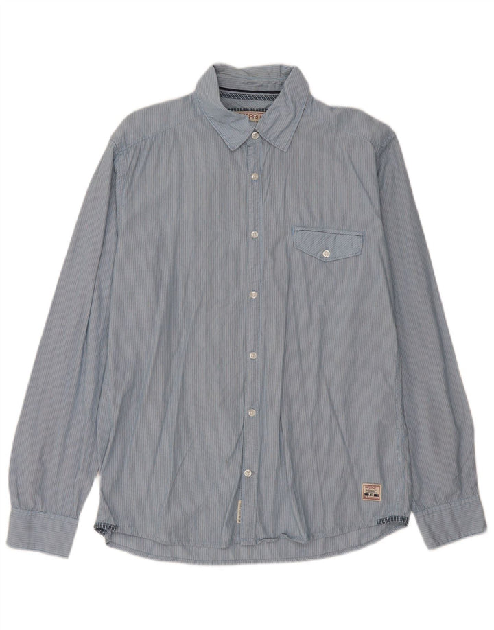 ESPRIT Camisa ajustada para hombre, talla grande, azul, a rayas