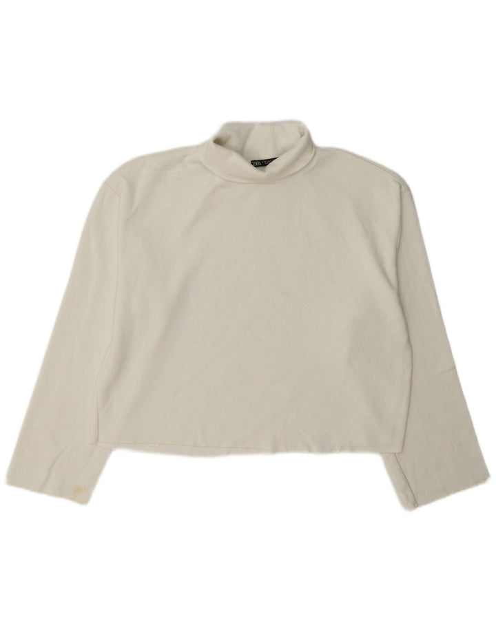 Zara Mujer Crop Oversize Roll Neck Jumper Sweater UK 10 Small Blanco