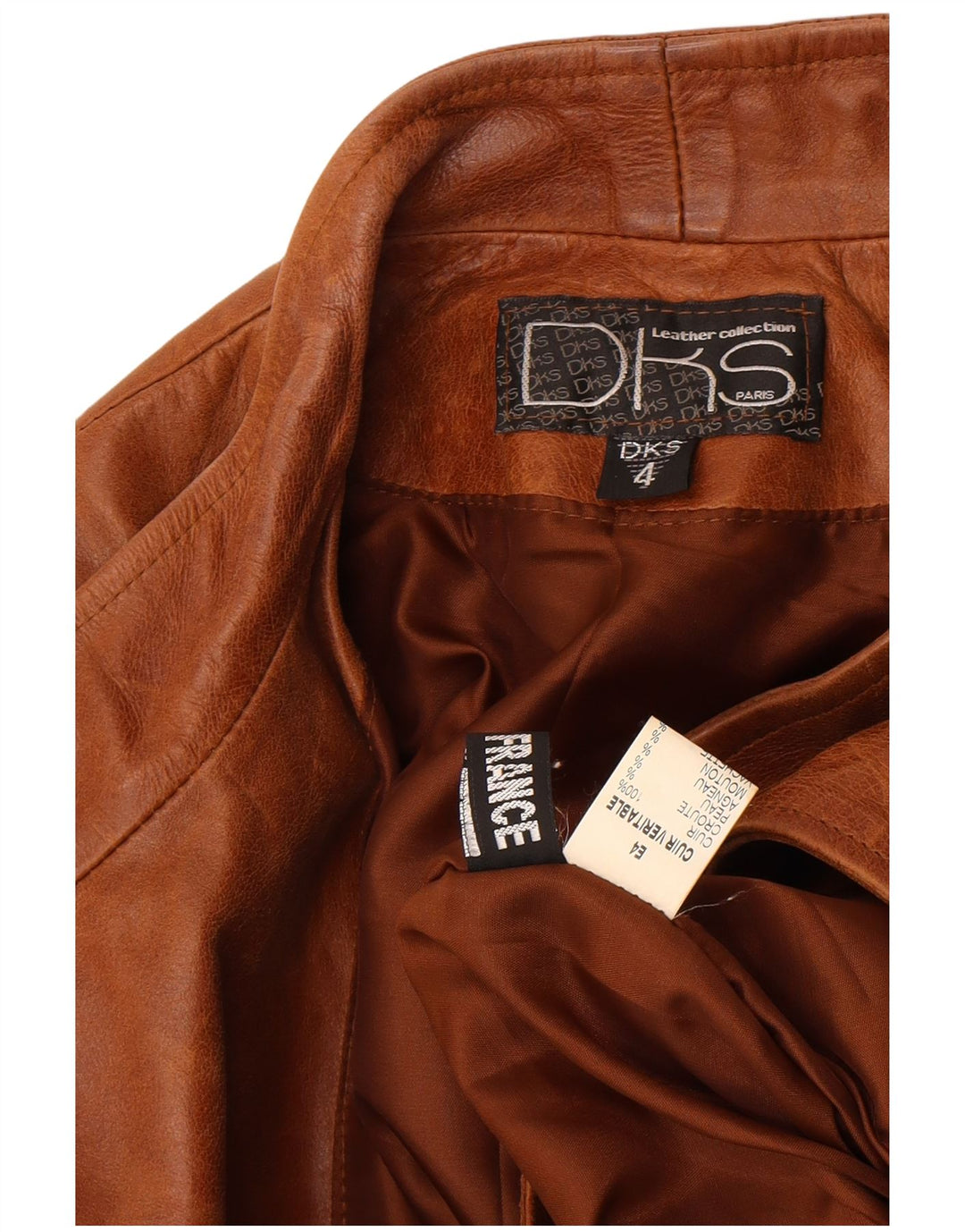 DKS France Chaqueta de cuero para mujer US 4 Pequeño cuero marrón