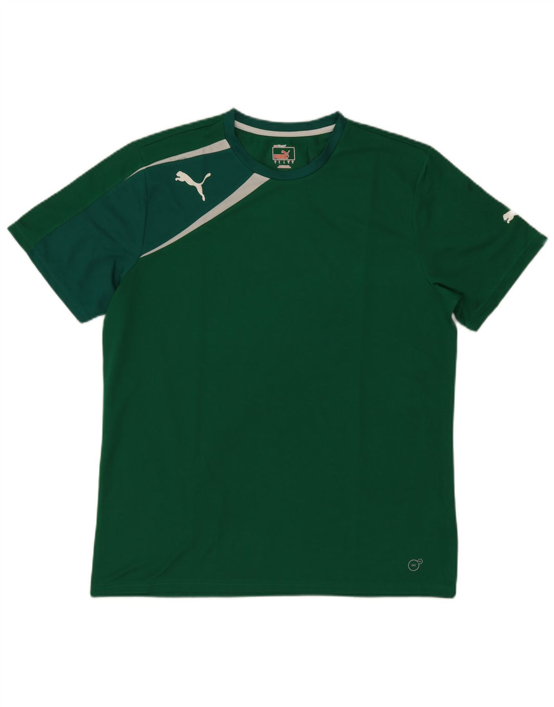 PUMA Mens T-Shirt Top Large Green Colourblock Polyester