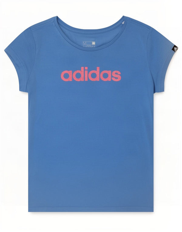Adidas Camiseta gráfica de ajuste regular para mujer UK 12/14 Algodón azul medio