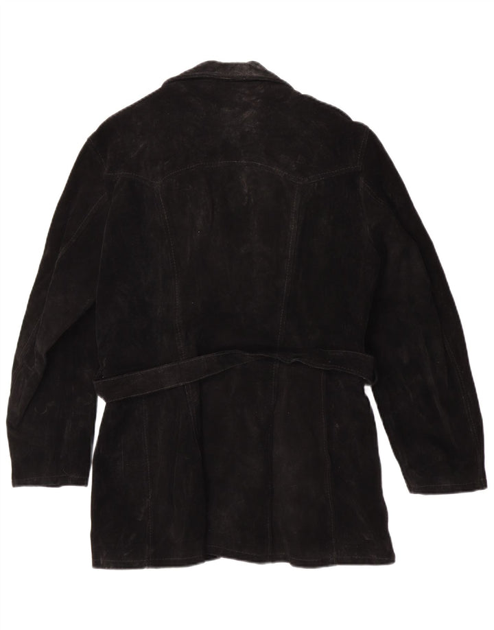 Vintage mujer 4 botón ante chaqueta de cuero Reino Unido 6 XS cuero negro
