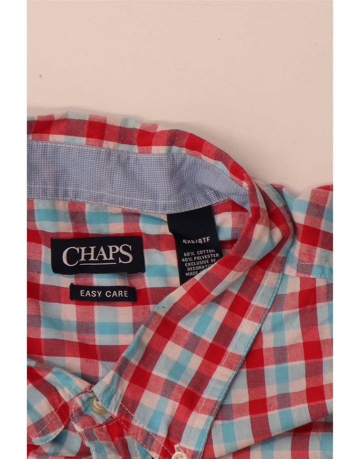 Chaps Camisa grande de manga corta para hombre, ajuste regular, talla 4XL, algodón a cuadros rojo