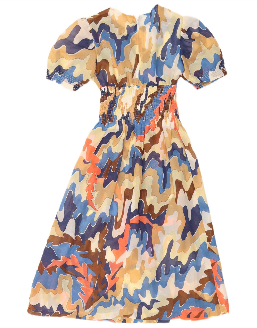 Vintage mujer patrón abstracto Maxi vestido Reino Unido 8 pequeño multicolor