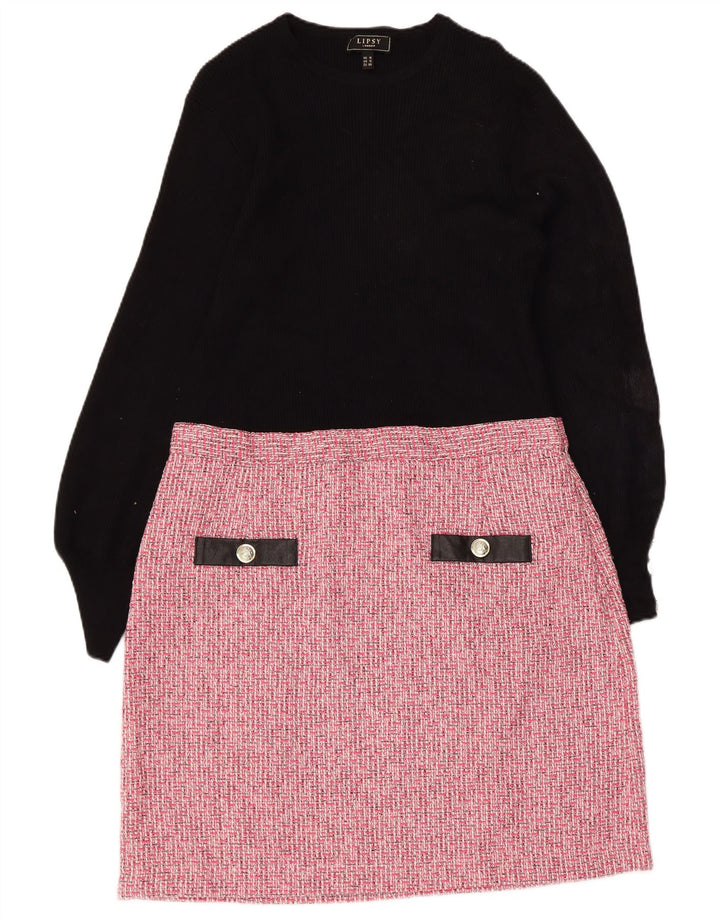 Lipsy Vestido básico de manga larga para mujer, talla 46, talla grande, color rosa, rayón