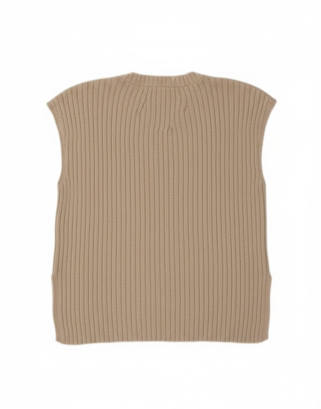 Zara Mujer Chaleco Camiseta Sin Mangas UK 46 Grande Poliéster Beige