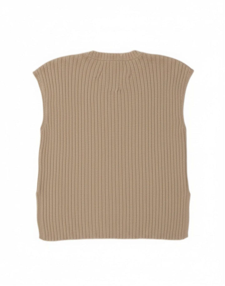 Zara Mujer Chaleco Camiseta Sin Mangas UK 46 Grande Poliéster Beige
