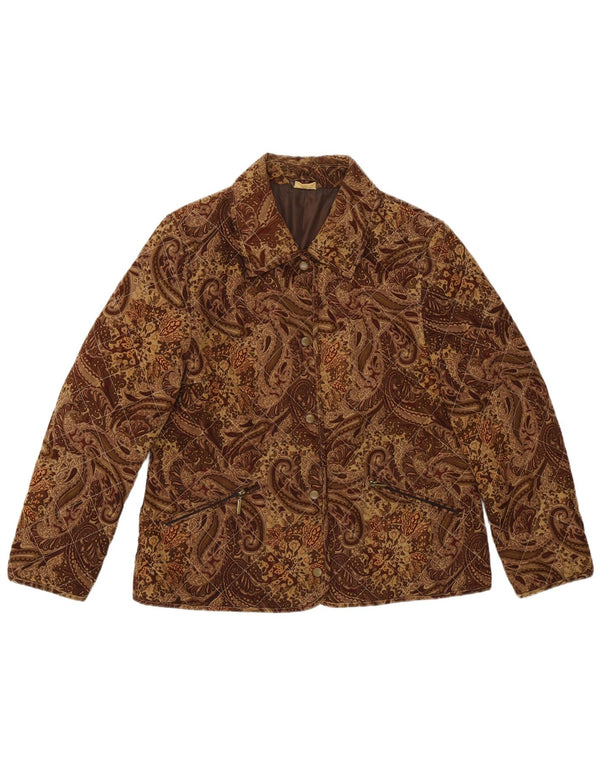 VINTAGE Chaqueta acolchada para mujer Reino Unido 16 Grande Marrón Paisley Viscosa