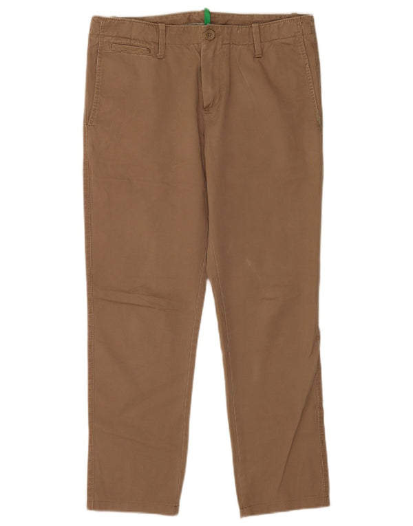 Benetton Pantalón Chino Recto Mujer IT 44 Medium W32 L27 Marrón Algodón