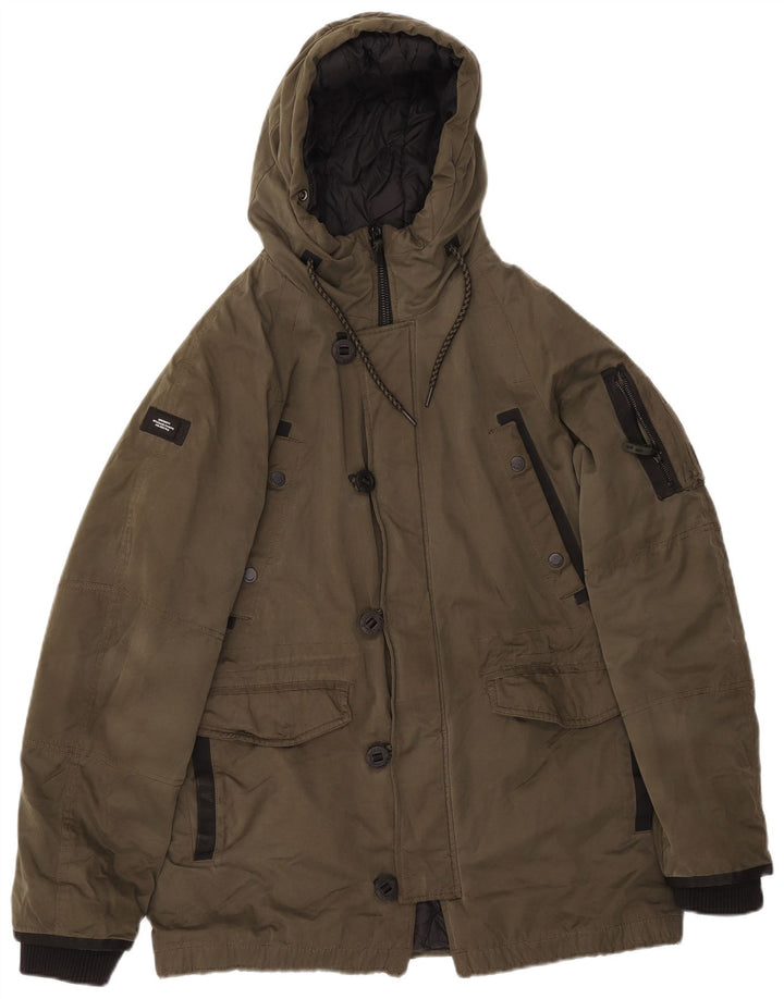 Superdry Parka con capucha para hombre, talla 38, color caqui mediano