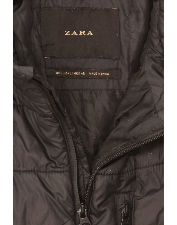 Zara Hombre Chaqueta Acolchada UK 40 Large Poliamida Negra