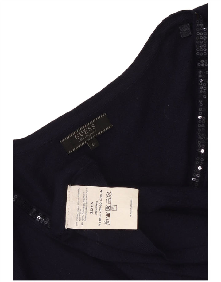 Guess Top Mujer Manga Larga UK 10 Small Azul Marino Viscosa